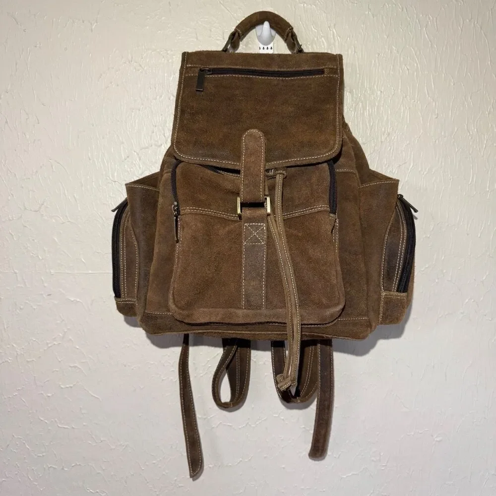 Claire Chase JEG Distressed Genuine Nubuck Brown Leather Urban City Backpack Bag